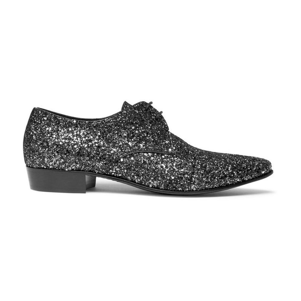 Saint Laurent Men's Leather Hopper Derby Shoes Midnight Glitter Black - Picture 2 of 3